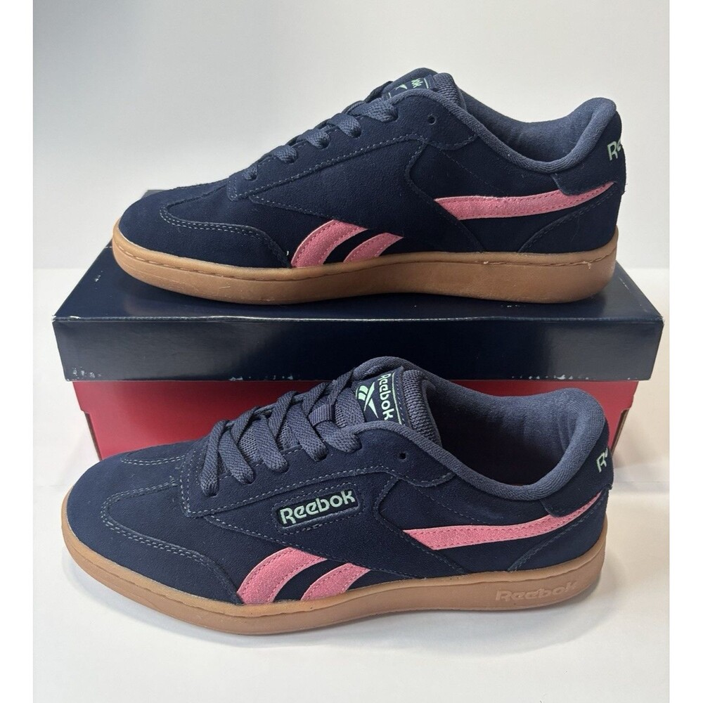 Reebok Women’s Sz 8 Low Top Lace-Up Athletic Sneakers Navy/Pink Tan Gum Sole